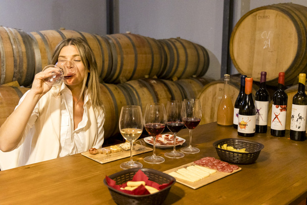 Guest tasting Antonio Mérida’s wines in the small winery near Málaga