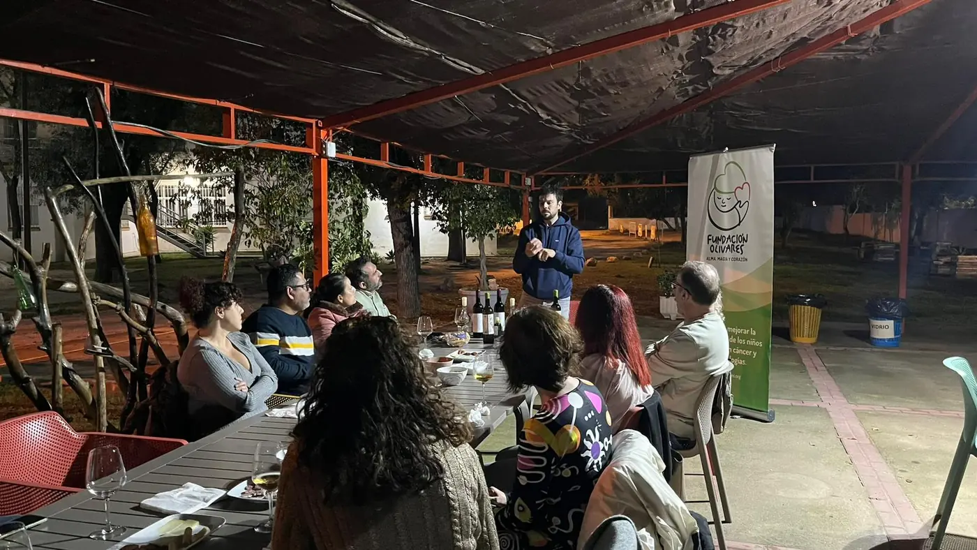 Our solidarity wine tasting for parents at Fundación Olivares in Málaga.