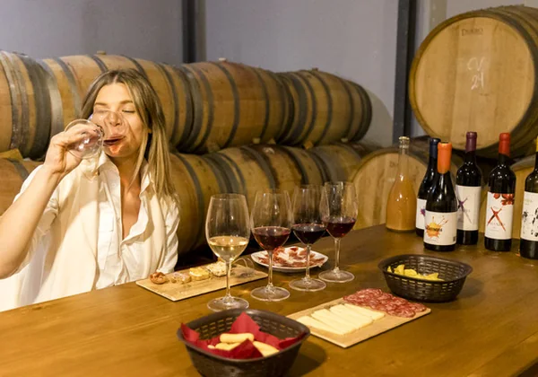 Guest tasting wine during the Málaga Wine Tour.