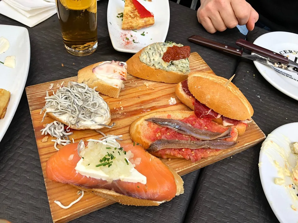 A colourful selection of tapas served during a Málaga food route