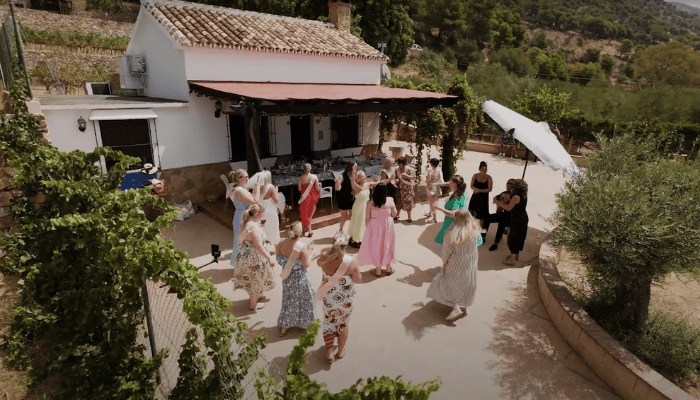 Group of friends celebrating a bachelorette party in Malaga with a private and exclusive tour